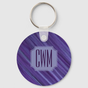 Purple Passion Violet Plum Brushstroke Monogram Keychain