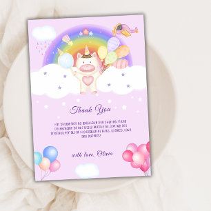 Purple Pastel Balloon Unicorn Rainbow Baby Shower Thank You Card