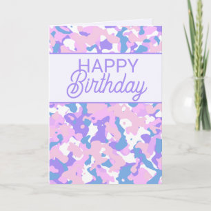 Purple Pastel Camo Happy Birthday Card