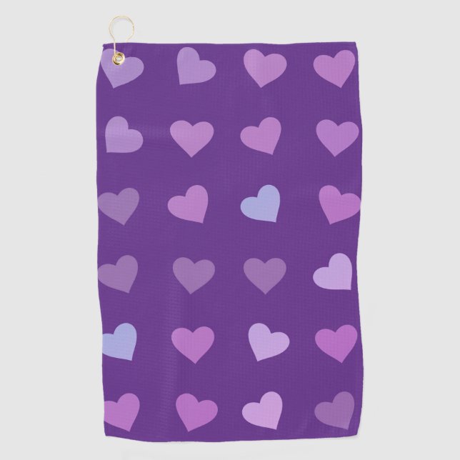 PURPLE PASTEL COLORED HEARTS    GOLF TOWEL (Front)