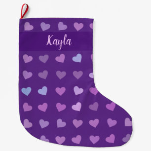 PURPLE PASTEL COLORED HEARTS LARGE CHRISTMAS STOCKING