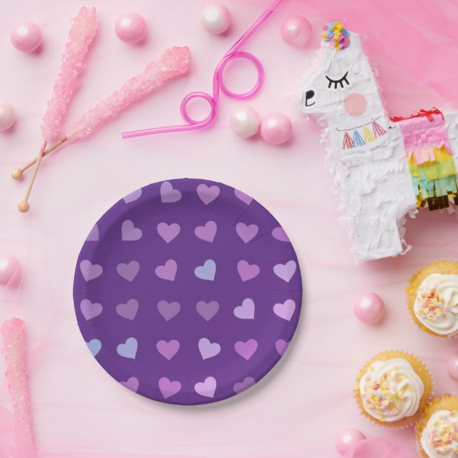 PURPLE PASTEL COLORED HEARTS   PAPER PLATE (Party)