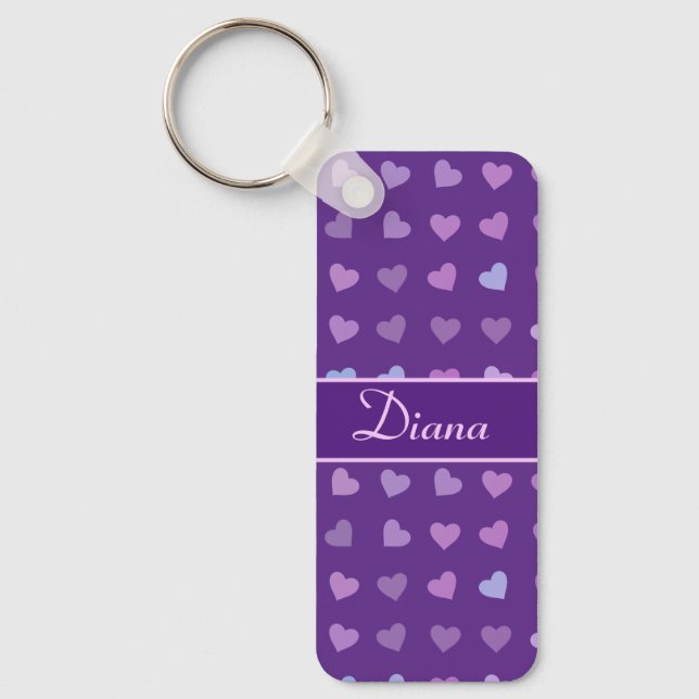 PURPLE PASTEL COLORED HEARTS PERSONALIZED     KEYCHAIN (Front)