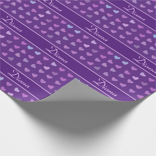 PURPLE PASTEL COLORED HEARTS PERSONALIZED  WRAPPING PAPER (Corner)