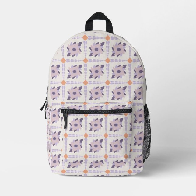 Purple Pastel Decorative Tile Pattern Printed Backpack (Front)