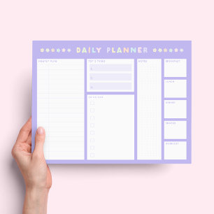 Purple Pastel Flower Daily Planner Notepad