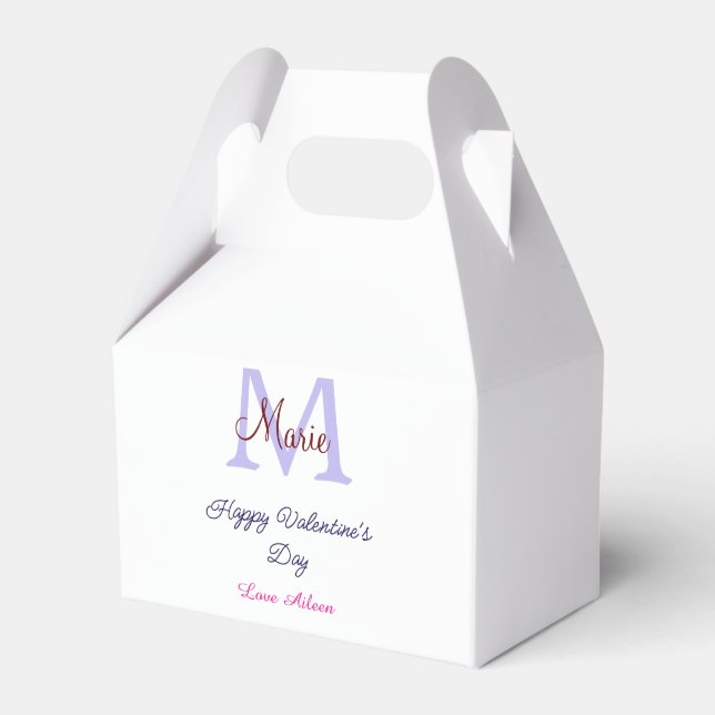 Purple pastel happy Valentine's day pink monogram  Favor Box (Front Side)