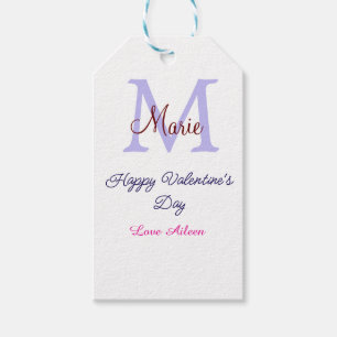 Purple pastel happy Valentine's day pink monogram Gift Tags
