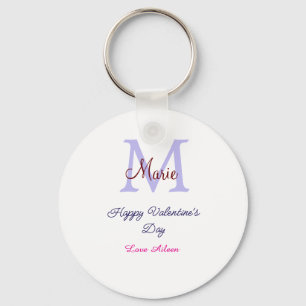 Purple pastel happy Valentine's day pink monogram  Keychain