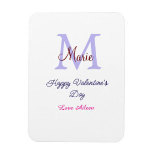 Purple pastel happy Valentine's day pink monogram Magnet