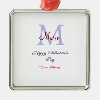 Purple pastel happy Valentine's day pink monogram  Metal Ornament