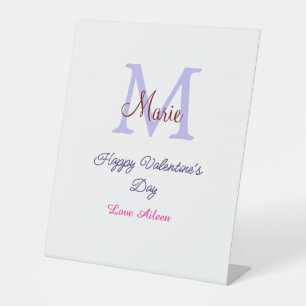 Purple pastel happy Valentine's day pink monogram  Pedestal Sign