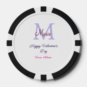 Purple pastel happy Valentine's day pink monogram  Poker Chips