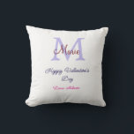 Purple pastel happy Valentine's day pink monogram Throw Pillow<br><div class="desc">beautiful design</div>