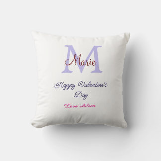 Purple pastel happy Valentine's day pink monogram  Throw Pillow