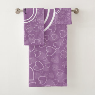 Purple  Pastel Hearts Pattern  Bath Towel Set