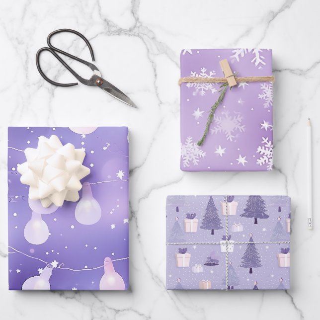 Purple Pastel Holiday Wrapping Paper (Front)