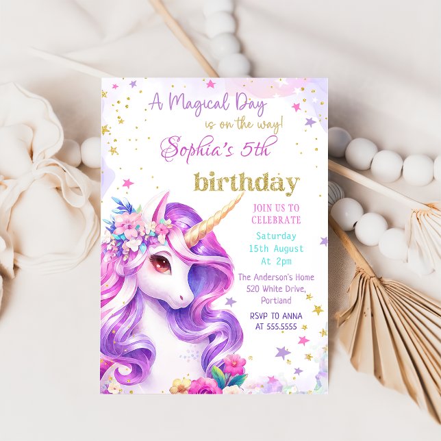 Purple Pastel Magique Unicorne Invitation Annivers (Créateur téléchargé)