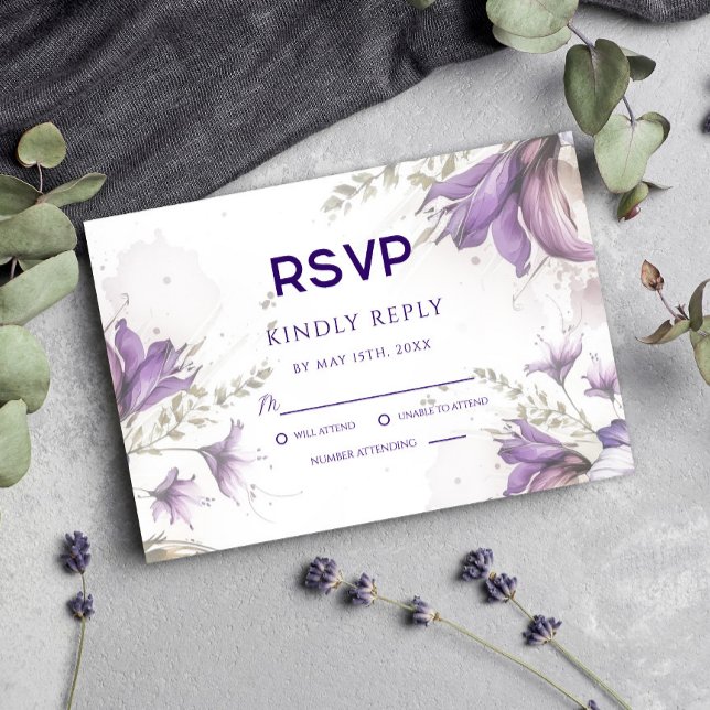 Purple Pastel Moderne Floral Boho Wedding Carte RS (Créateur téléchargé)