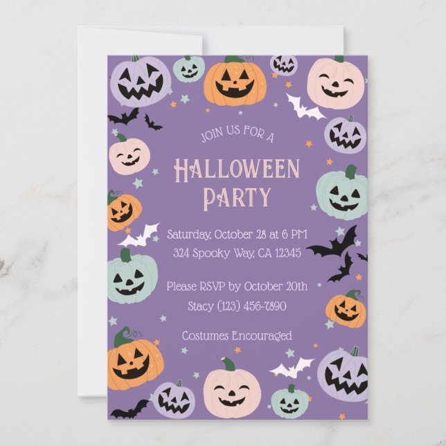 Purple Pastel Pumpkin Halloween Invitation (Front)