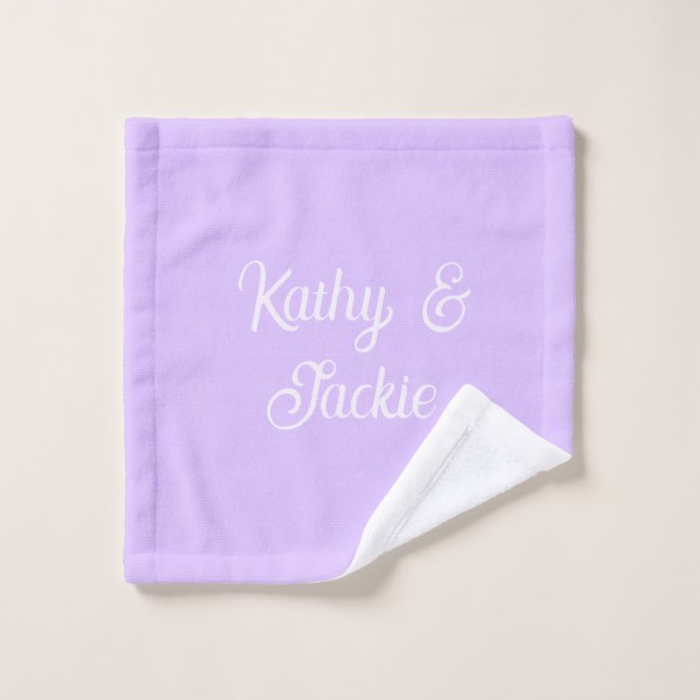 Purple pastel retro couple wedding name stylish na (Gant de toilette)