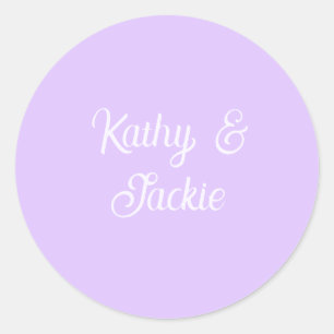 Purple pastel retro couple wedding name stylish na classic round sticker