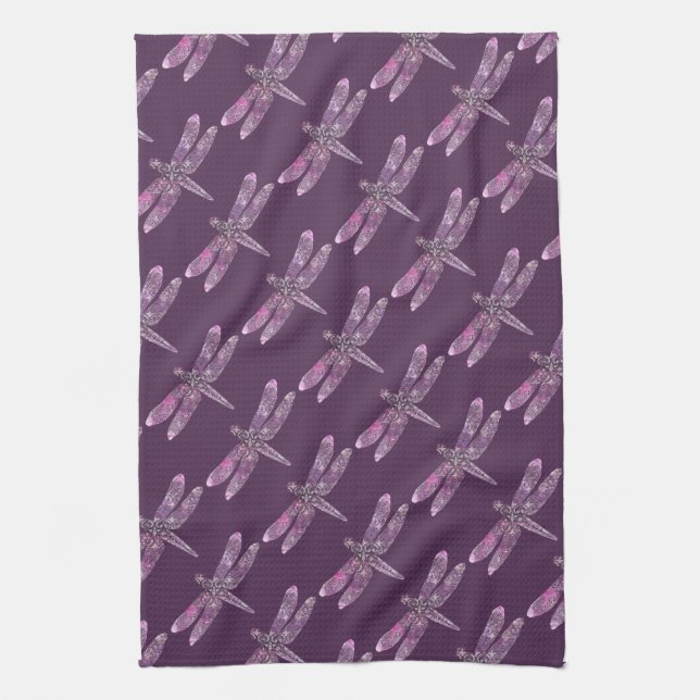 Purple Patina: Dragonflies Kitchen Towel (Vertical)