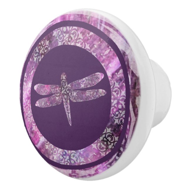 Purple Patina: Dragonfly Ceramic Knob (Right)