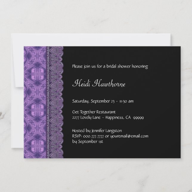 Purple Pattern and Lace Bridal Shower Invitation (Front)