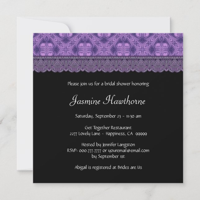 Purple Pattern and Lace Bridal Shower Invitation (Front)