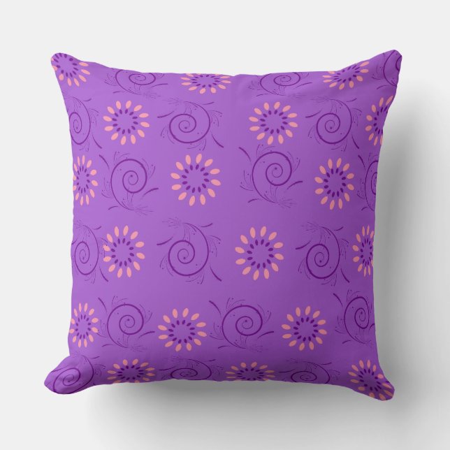 Purple Pattern Floral Graphic Throw Pillow (Front)