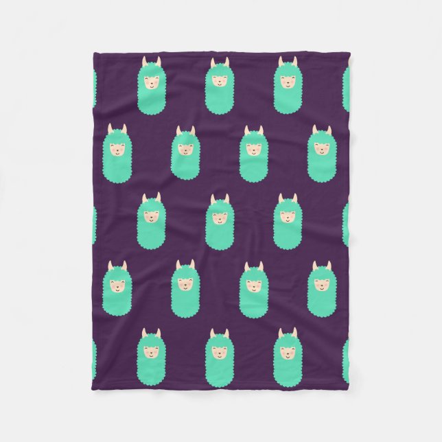 Purple Pattern Happy Llama Emoji Fleece Blanket (Front)