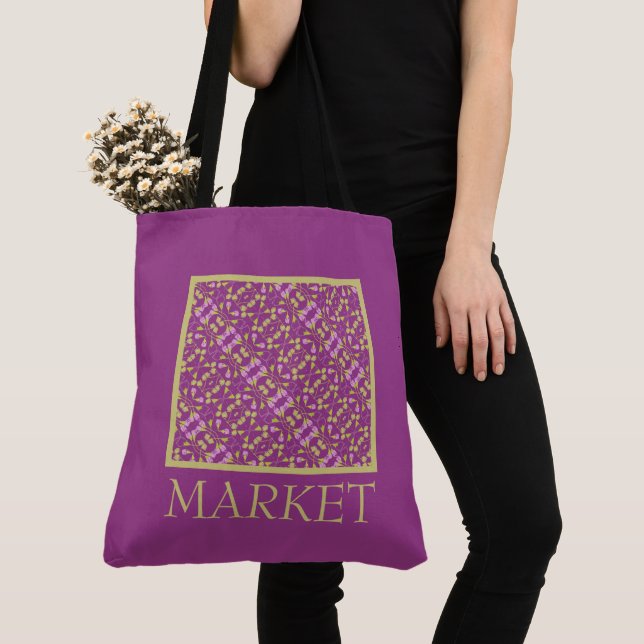 Purple Patterned Design Tote Bag (Close Up)