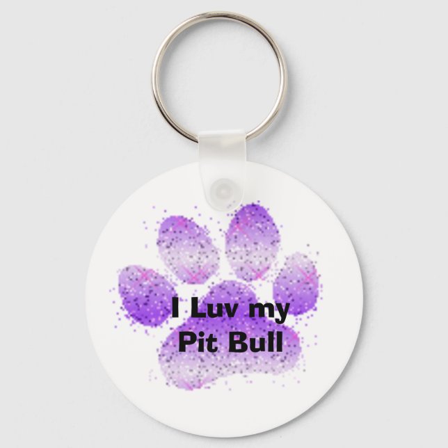 purple paw, I Luv my Pit Bull Keychain (Front)