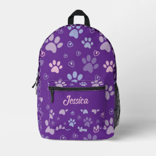 Purple Paw Print Backpack with Custom Name 