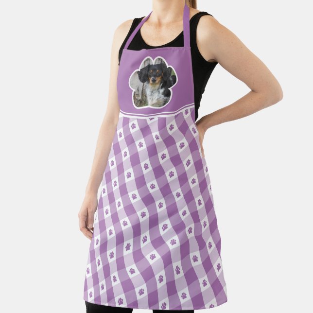 Purple Paw Print Check Pattern Dog Photo Apron (Insitu)