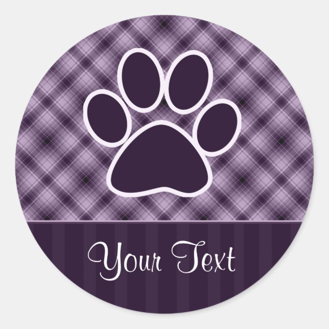 Purple Paw Print Classic Round Sticker (Front)