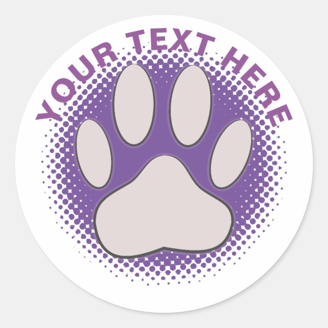 Purple Paw Print Custom Text Classic Round Sticker (Front)