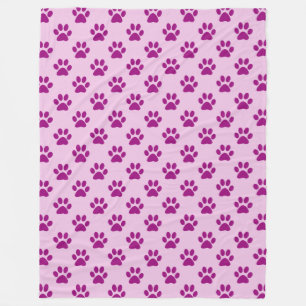 Purple Paw Print Pattern on Pink Fleece Blanket