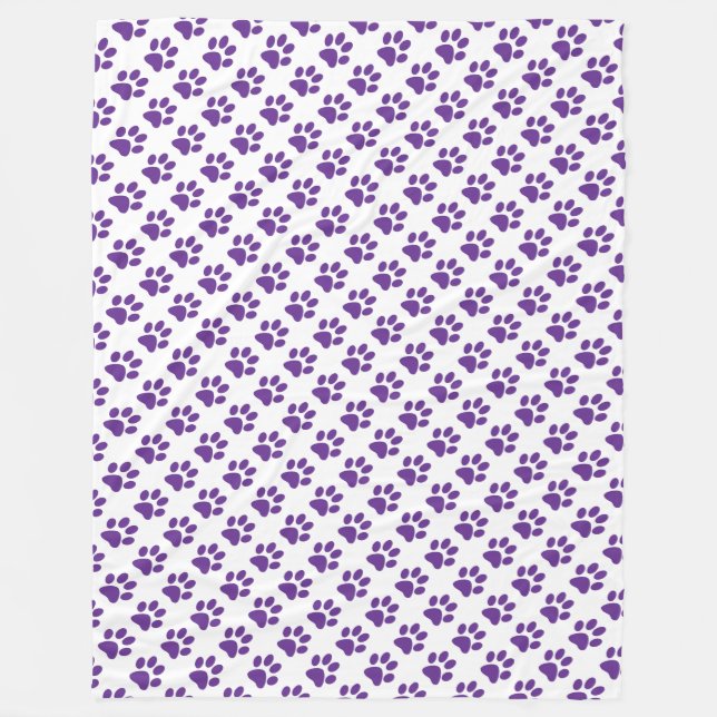 Purple Paw Prints Pattern on White  Fleece Blanket (Front)