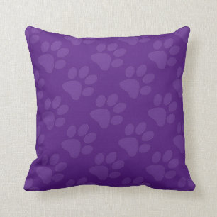 Purple Paw Prints Throw Pillow