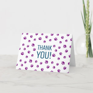 Purple Paw Prints with Blue Thank You Card