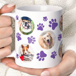Purple Pawprint 8 Pet Dog Photo Collage Coffee Mug<br><div class="desc">Showcase your favourite canine friend with this personalized Purple Pawprint 8 Pet Dog Photo Collage mug. This charming mug features a Back paw print design and space for eight cherished photos of your pup. Perfect for dog lovers, this mug makes a thoughtful gift for birthdays, holidays, or just because. Sip...</div>