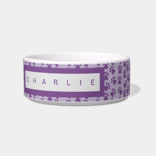 Purple Pawprints Personalised Dog Bowl