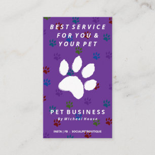 purple paws dog cat pet sitting business card