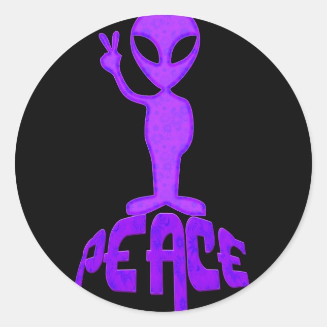 Purple Peace Alien Classic Round Sticker (Front)