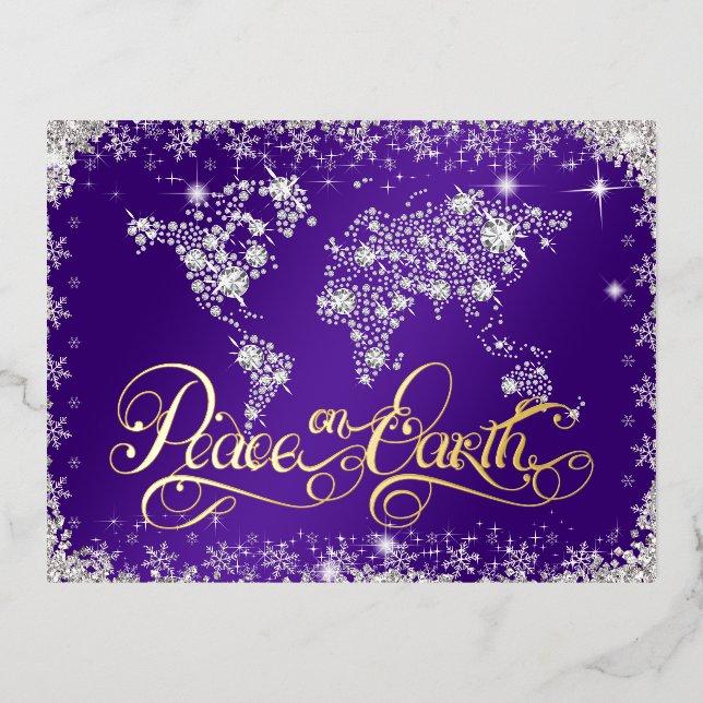 Purple Peace on Earth  Diamonds Foil Holiday Postcard (Front)