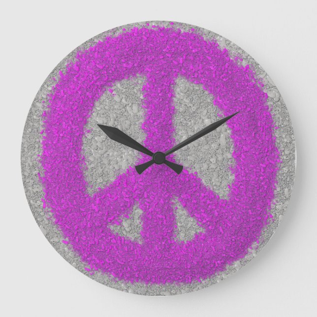Purple Peace Sign Large Clock (Front)