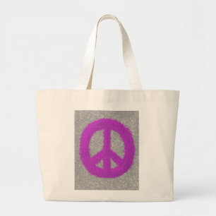Purple Peace Sign Large Tote Bag
