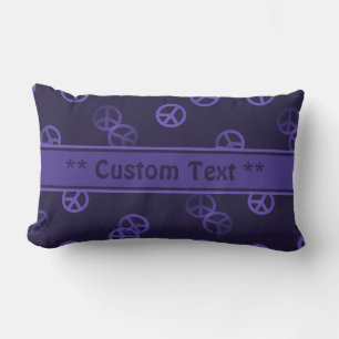 Purple Peace Sign Pattern w/ Custom Text Lumbar Pillow